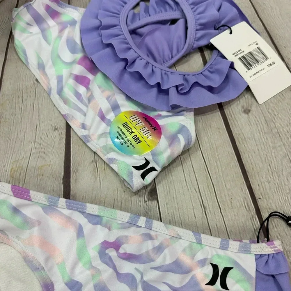 NWT hurley 2pc swimsuit bikini purple pulse sz 6X surf beach sand summer